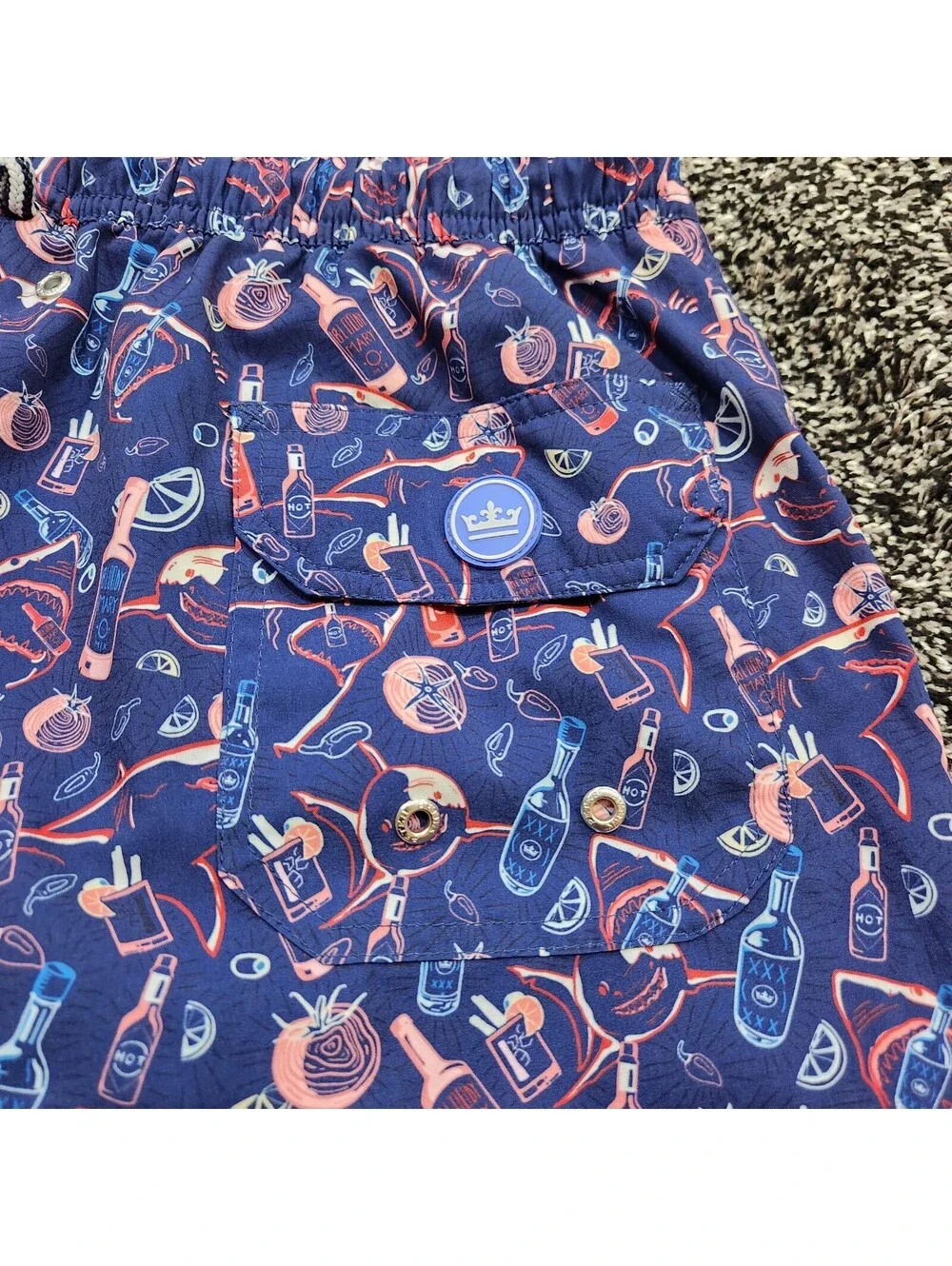 Peter Millar Seaside Swim Trunks Medium Recipe for Disaster Blue Cocktail Print